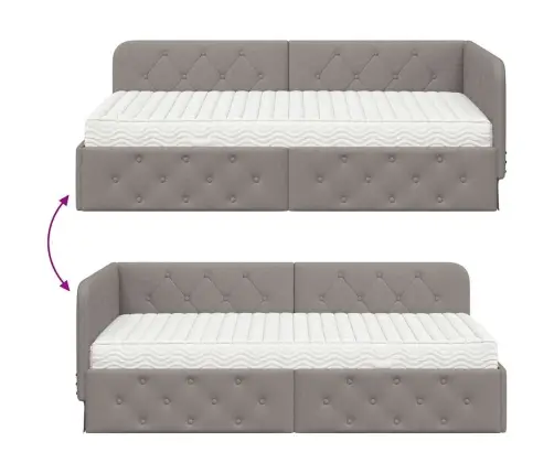 Stūra Gultas Rāmis Ar Matraci Pelēkbrūna 90 X 190 Cm Audums Vidaxl