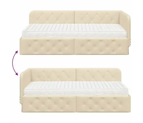Stūra Gultas Rāmis Ar Matraci Krēmkrāsa 90 X 190 Cm Audums Vidaxl