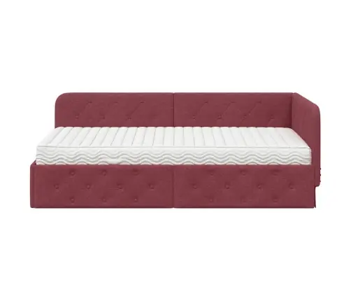 Stūra Gultas Rāmis Ar Matraci Vīna Sarkans 90 X 200 Cm Audums Vidaxl