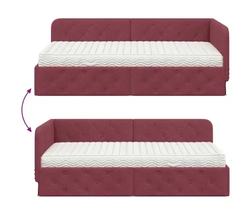 Stūra Gultas Rāmis Ar Matraci Vīna Sarkans 90 X 200 Cm Audums Vidaxl