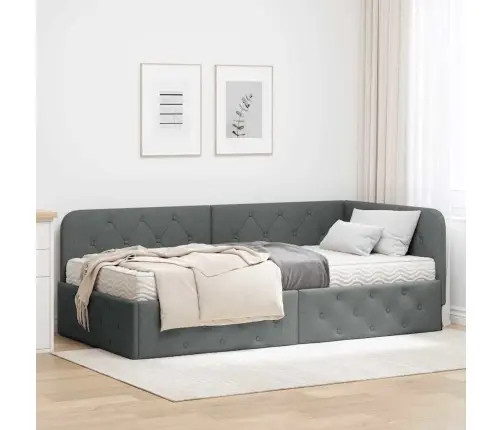 Kampinė Lovos Konstrukcija Tamsiai Pilka 100 X 200 Cm Audinys