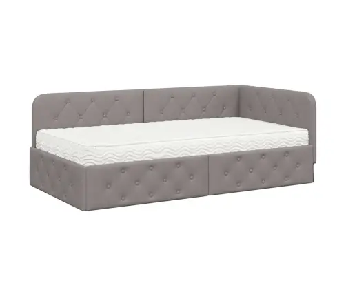 Stūra Gultas Rāmis Ar Matraci Pelēkbrūna 100 X 200 Cm Audums Vidaxl