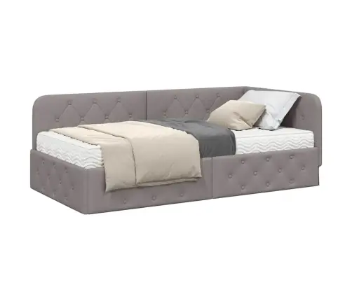 Stūra Gultas Rāmis Ar Matraci Pelēkbrūna 100 X 200 Cm Audums Vidaxl