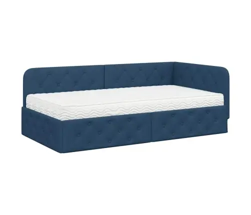 Stūra Gultas Rāmis Ar Matraci Zila 100 X 200 Cm Audums Vidaxl