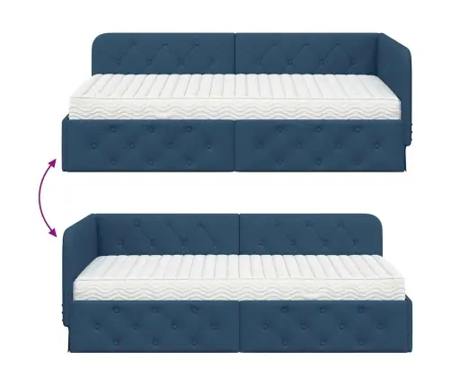 Stūra Gultas Rāmis Ar Matraci Zila 100 X 200 Cm Audums Vidaxl