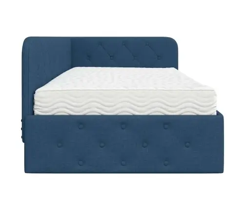 Stūra Gultas Rāmis Ar Matraci Zila 100 X 200 Cm Audums Vidaxl