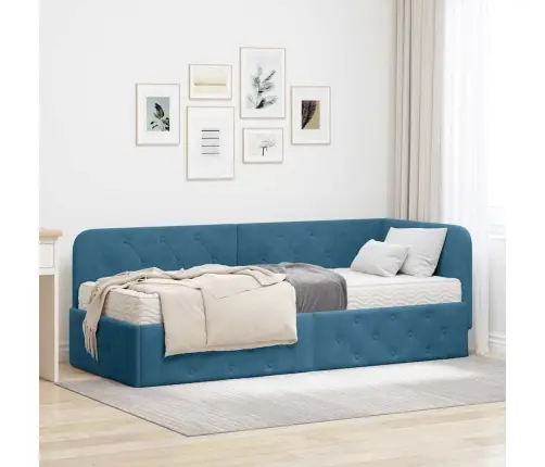 Nurgavoodi Raam Madratsiga Peaga Sinine 80 X 200 Cm Samet