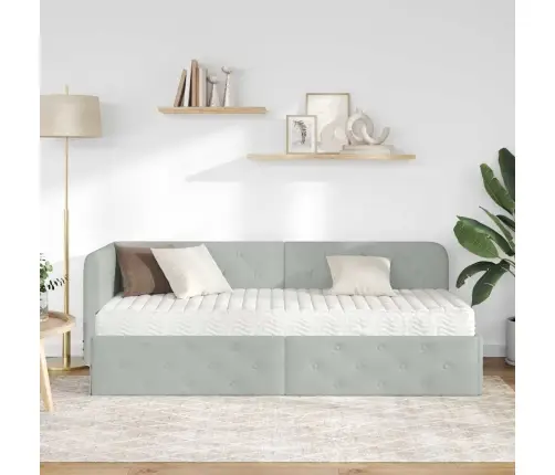 Stūra Gultas Rāmis Ar Matraci Gaiši Pelēks 80 X 200 Cm Samts Vidaxl