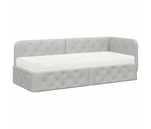 Stūra Gultas Rāmis Ar Matraci Gaiši Pelēks 80 X 200 Cm Samts Vidaxl