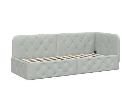 Stūra Gultas Rāmis Ar Matraci Gaiši Pelēks 80 X 200 Cm Samts Vidaxl