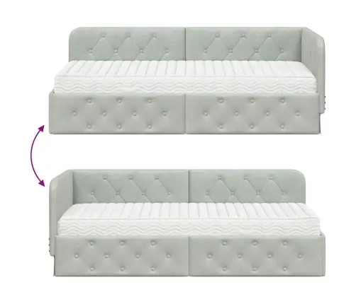 Stūra Gultas Rāmis Ar Matraci Gaiši Pelēks 80 X 200 Cm Samts Vidaxl