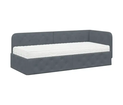 Stūra Gultas Rāmis Ar Matraci Tumši Pelēks 80 X 200 Cm Samts Vidaxl