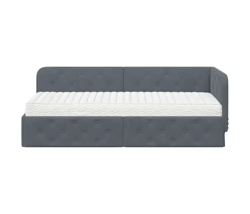 Stūra Gultas Rāmis Ar Matraci Tumši Pelēks 80 X 200 Cm Samts Vidaxl