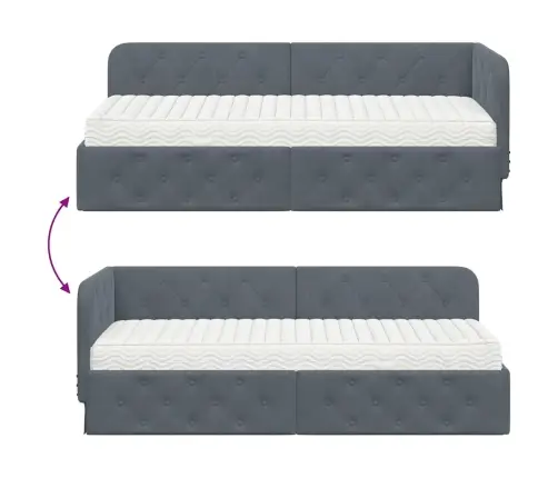 Stūra Gultas Rāmis Ar Matraci Tumši Pelēks 80 X 200 Cm Samts Vidaxl