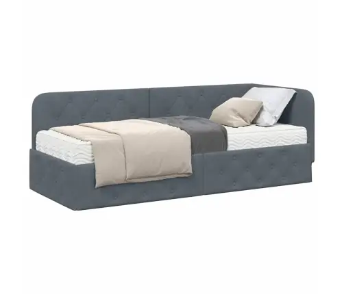 Stūra Gultas Rāmis Ar Matraci Tumši Pelēks 80 X 200 Cm Samts Vidaxl