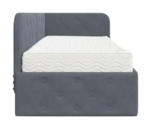 Stūra Gultas Rāmis Ar Matraci Tumši Pelēks 80 X 200 Cm Samts Vidaxl