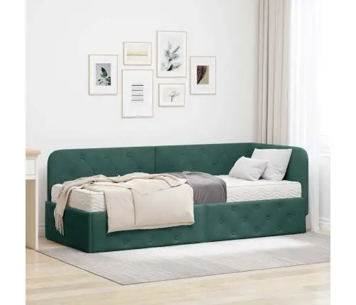 Stūra Gultas Rāmis Ar Matraci Tumši Zaļš 80 X 200 Cm Samts Vidaxl