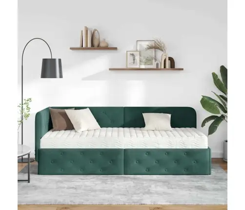 Stūra Gultas Rāmis Ar Matraci Tumši Zaļš 80 X 200 Cm Samts Vidaxl