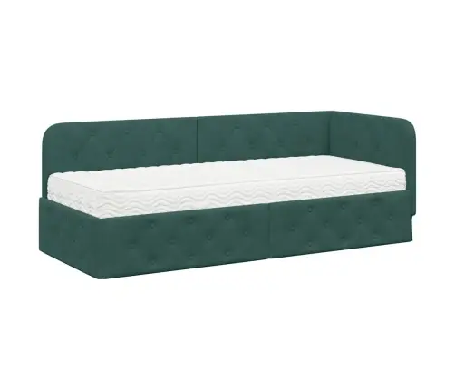 Stūra Gultas Rāmis Ar Matraci Tumši Zaļš 80 X 200 Cm Samts Vidaxl