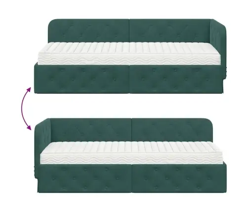 Stūra Gultas Rāmis Ar Matraci Tumši Zaļš 80 X 200 Cm Samts Vidaxl