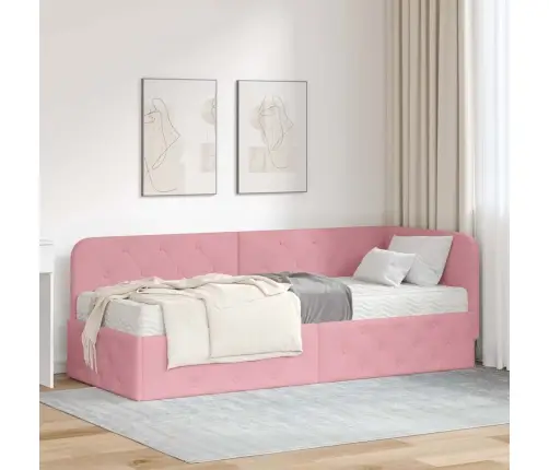 Stūra Gultas Rāmis Ar Matraci Rozā 80 X 200 Cm Samts Vidaxl