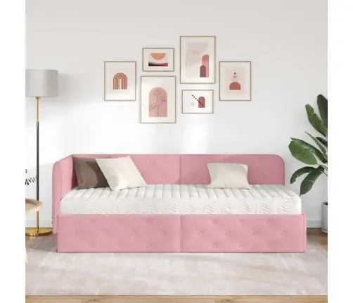 Stūra Gultas Rāmis Ar Matraci Rozā 80 X 200 Cm Samts Vidaxl
