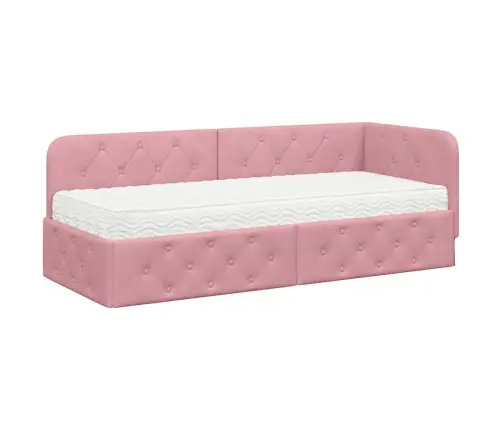 Stūra Gultas Rāmis Ar Matraci Rozā 80 X 200 Cm Samts Vidaxl
