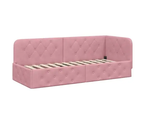 Stūra Gultas Rāmis Ar Matraci Rozā 80 X 200 Cm Samts Vidaxl