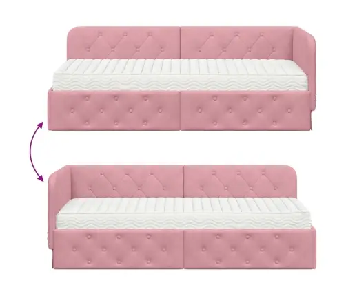 Stūra Gultas Rāmis Ar Matraci Rozā 80 X 200 Cm Samts Vidaxl