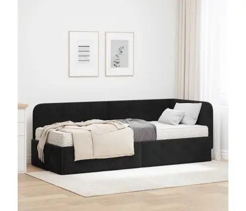 Kampinė Lovos Konstrukcija Juoda 80 X 200 Cm Aksomas