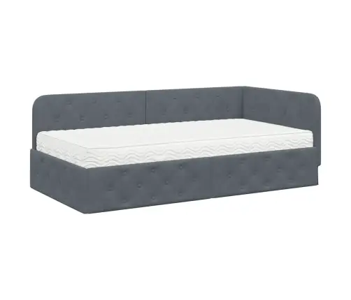 Stūra Gultas Rāmis Ar Matraci Tumši Pelēks 90 X 190 Cm Samts Vidaxl