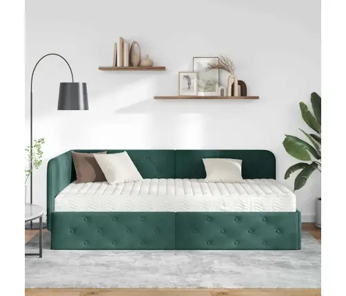 Kampinė Lovos Konstrukcija Tamsiai Žalia 90 X 190 Cm Aksomas