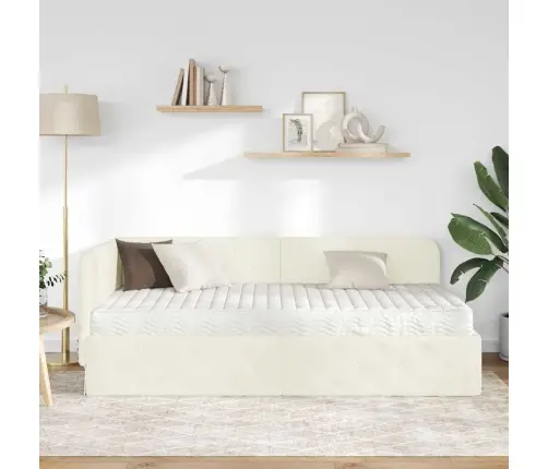 Stūra Gultas Rāmis Ar Matraci Krēmkrāsa 90 X 190 Cm Samts Vidaxl