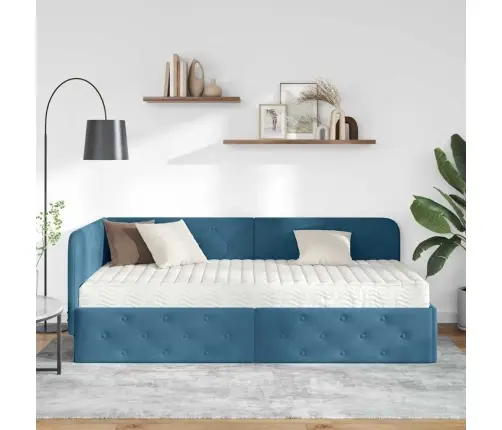 Kampinė Lovos Konstrukcija Mėlyna 90 X 200 Cm Aksomas