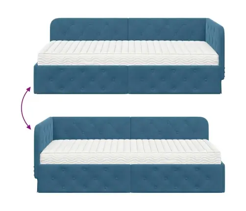 Kampinė Lovos Konstrukcija Mėlyna 90 X 200 Cm Aksomas