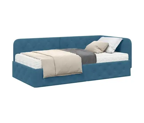 Kampinė Lovos Konstrukcija Mėlyna 90 X 200 Cm Aksomas