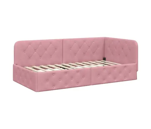 Stūra Gultas Rāmis Ar Matraci Rozā 90 X 200 Cm Samts Vidaxl