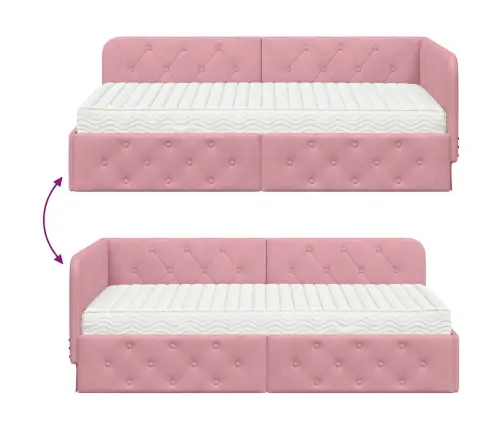 Stūra Gultas Rāmis Ar Matraci Rozā 90 X 200 Cm Samts Vidaxl