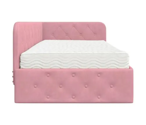 Stūra Gultas Rāmis Ar Matraci Rozā 90 X 200 Cm Samts Vidaxl