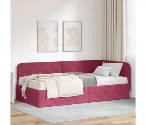 Kampinė Lovos Konstrukcija Vyno Raudona 90 X 200 Cm Aksomas