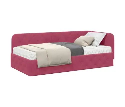 Kampinė Lovos Konstrukcija Vyno Raudona 90 X 200 Cm Aksomas