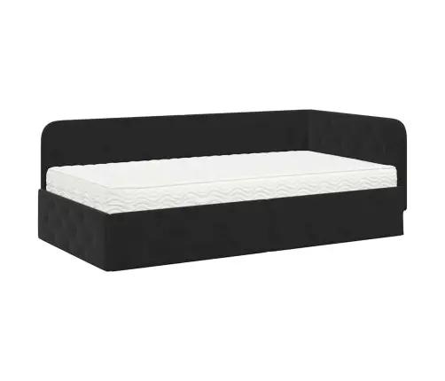 Stūra Gultas Rāmis Ar Matraci Melna 90 X 200 Cm Samts Vidaxl