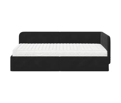 Stūra Gultas Rāmis Ar Matraci Melna 90 X 200 Cm Samts Vidaxl