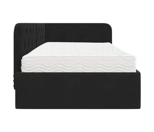 Stūra Gultas Rāmis Ar Matraci Melna 90 X 200 Cm Samts Vidaxl
