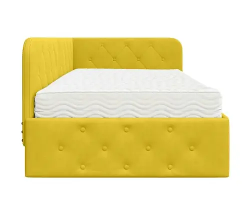 Stūra Gultas Rāmis Ar Matraci Dzeltena 90 X 200 Cm Samts Vidaxl