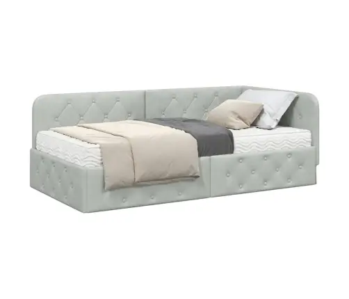 Kampinė Lovos Konstrukcija Šviesiai Pilka 100 X 200 Cm Aksomas