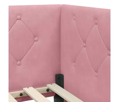 Stūra Gultas Rāmis Ar Matraci Rozā 100 X 200 Cm Samts Vidaxl
