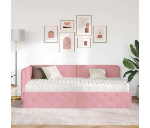 Stūra Gultas Rāmis Ar Matraci Rozā 100 X 200 Cm Samts Vidaxl