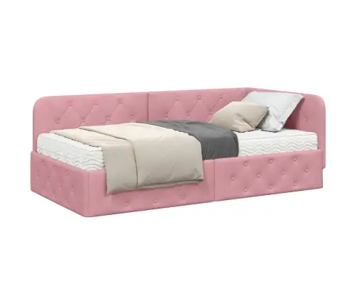 Stūra Gultas Rāmis Ar Matraci Rozā 100 X 200 Cm Samts Vidaxl