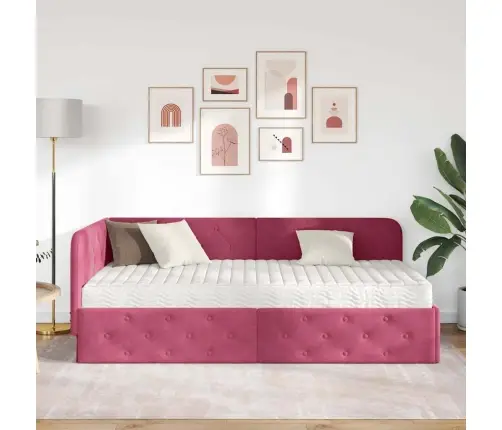 Kampinė Lovos Konstrukcija Vyno Raudona 100 X 200 Cm Aksomas